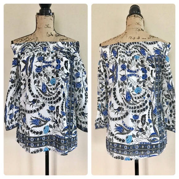 Off the Shoulder floral print chiffon top - Picture 2 of 6